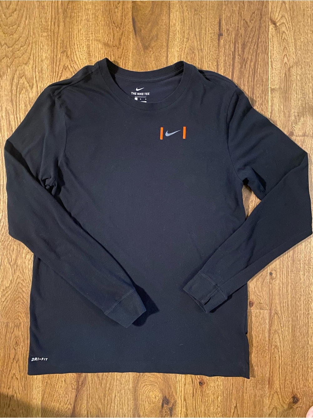 Nike Men’s Large Long-Sleeve Crew Tee - Black with gray and red accent